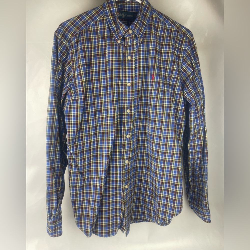 RALPH LAUREN Blue Label Classic Fit Plaid Long Sleeve Button Down Collared Shirt